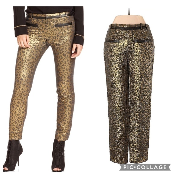 RACHEL Rachel Roy Pants - NYE Gold Metallic Skinny Vegan Leather Trim Pants